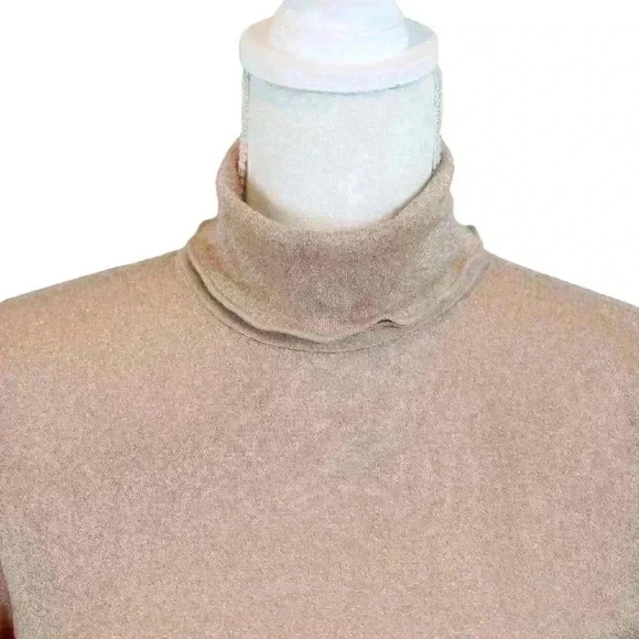 J.Crew Sparkle Pink Rose Gold Turtleneck w/ Lettuce Edge Cuffs & Trim Size Small - Picture 2 of 9
